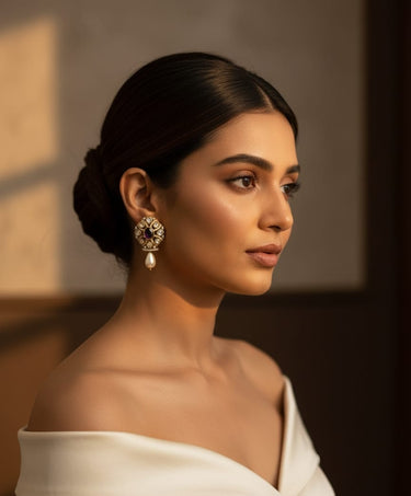 Purple Drop Kundan Earrings